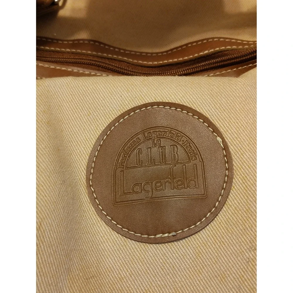 Vintage Lagerfeld Paris Le Club Canvas Duffel Bag Tan Brown Weekend Travel Bag